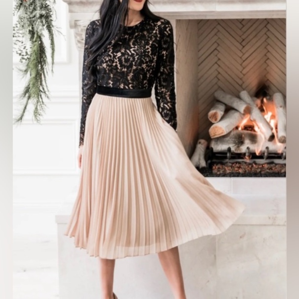 You’ll be beautiful in this Rachel Parcell Dress. Black lace top pleated skirt.